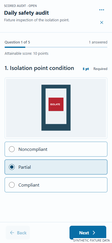 Eagle mobile audit response with an expandable reference image and scored answer choices