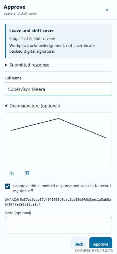 Eagle mobile approval response with a synthetic drawn signature and explicit consent